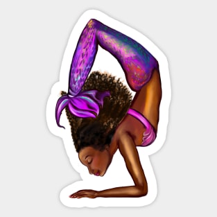 Mermaid handstand Coco the Magical rainbow mermaid doing an underwater handstand. Afro hair and caramel brown skin Sticker